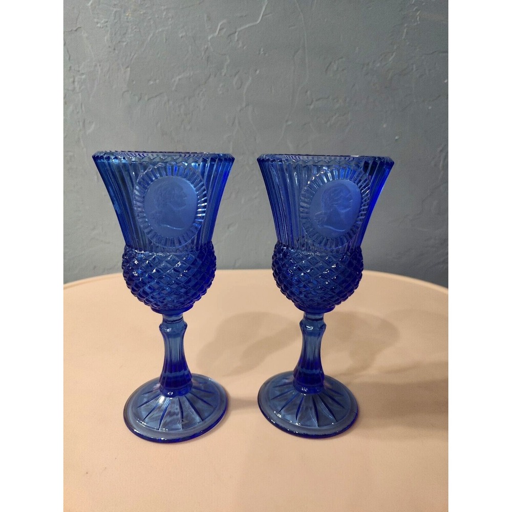 2 Vintage 1976‎ Avon Fostoria Cobalt Blue George  Washington Goblets.